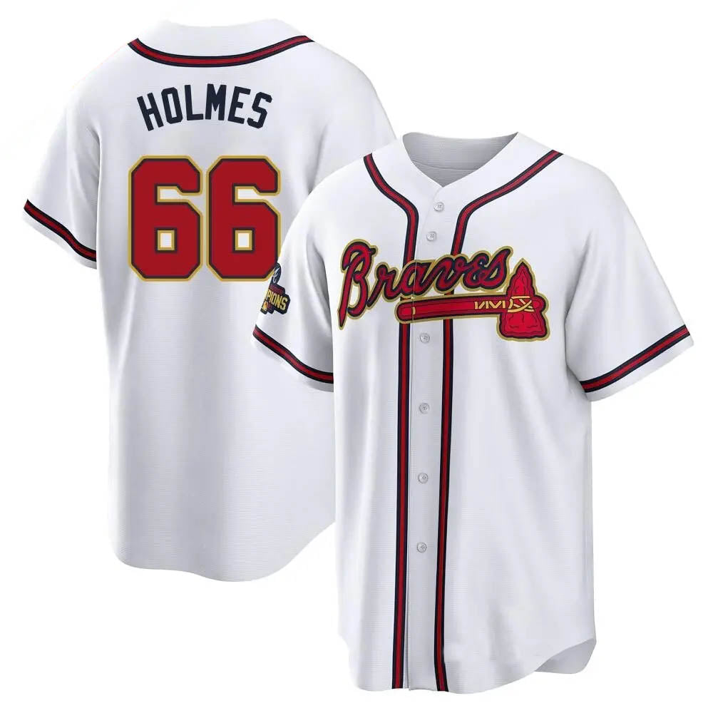 Kooe A.Braves #66 Grant Holmes Player White&Gold Replica Program Stitched Jerseys