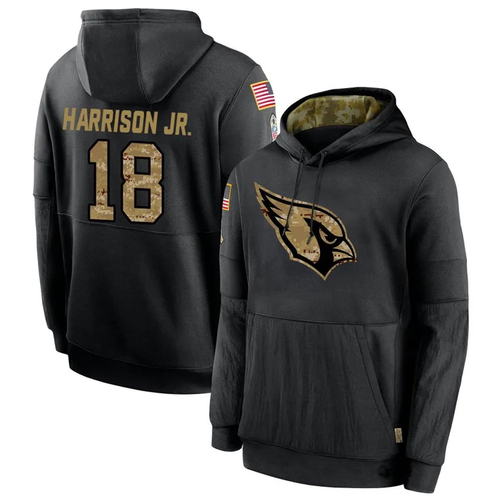 Kooe A.Cardinals #18 Marvin Harrison Jr. Player Black Salute to Service Hoodies  Stitched Jerseys