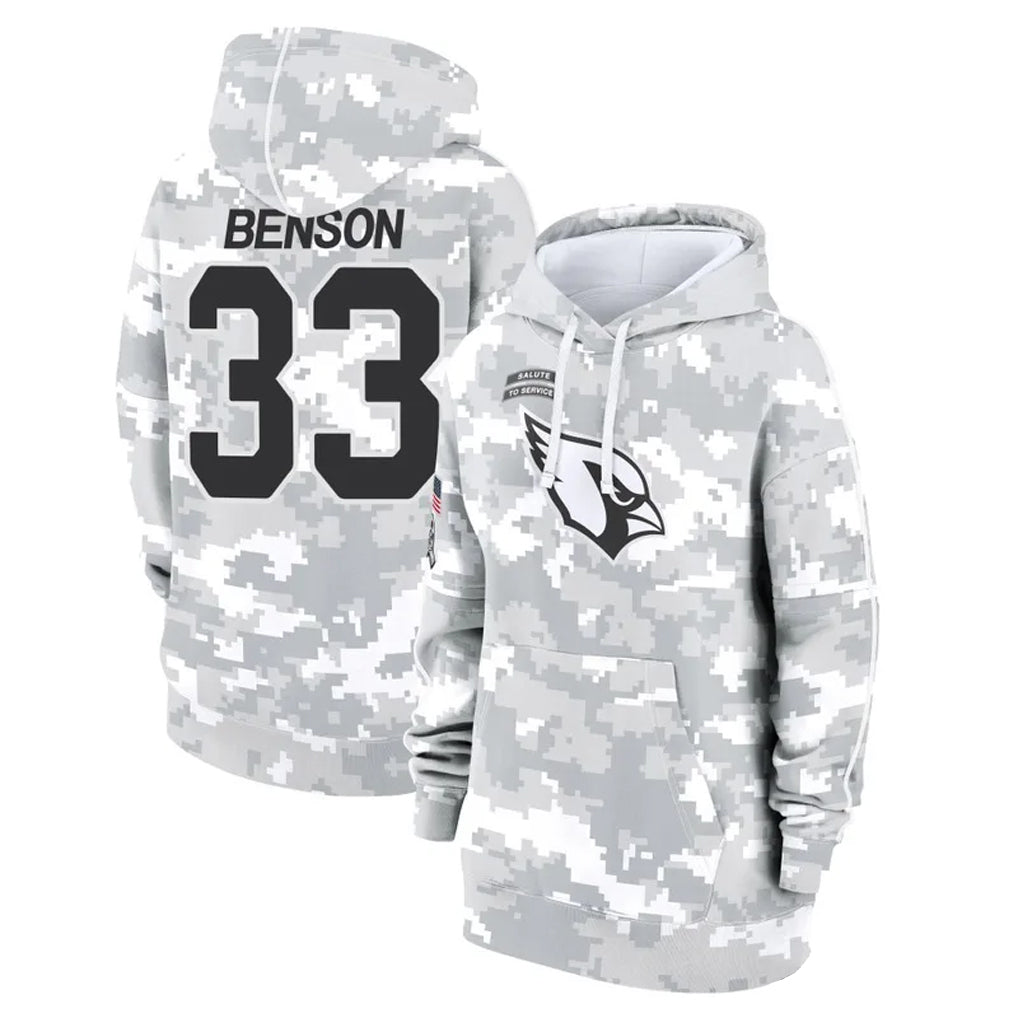 Kooe A.Cardinals #33 Trey Benson Player Arctic Camo Salute to Service Hoodies Stitched Jerseys
