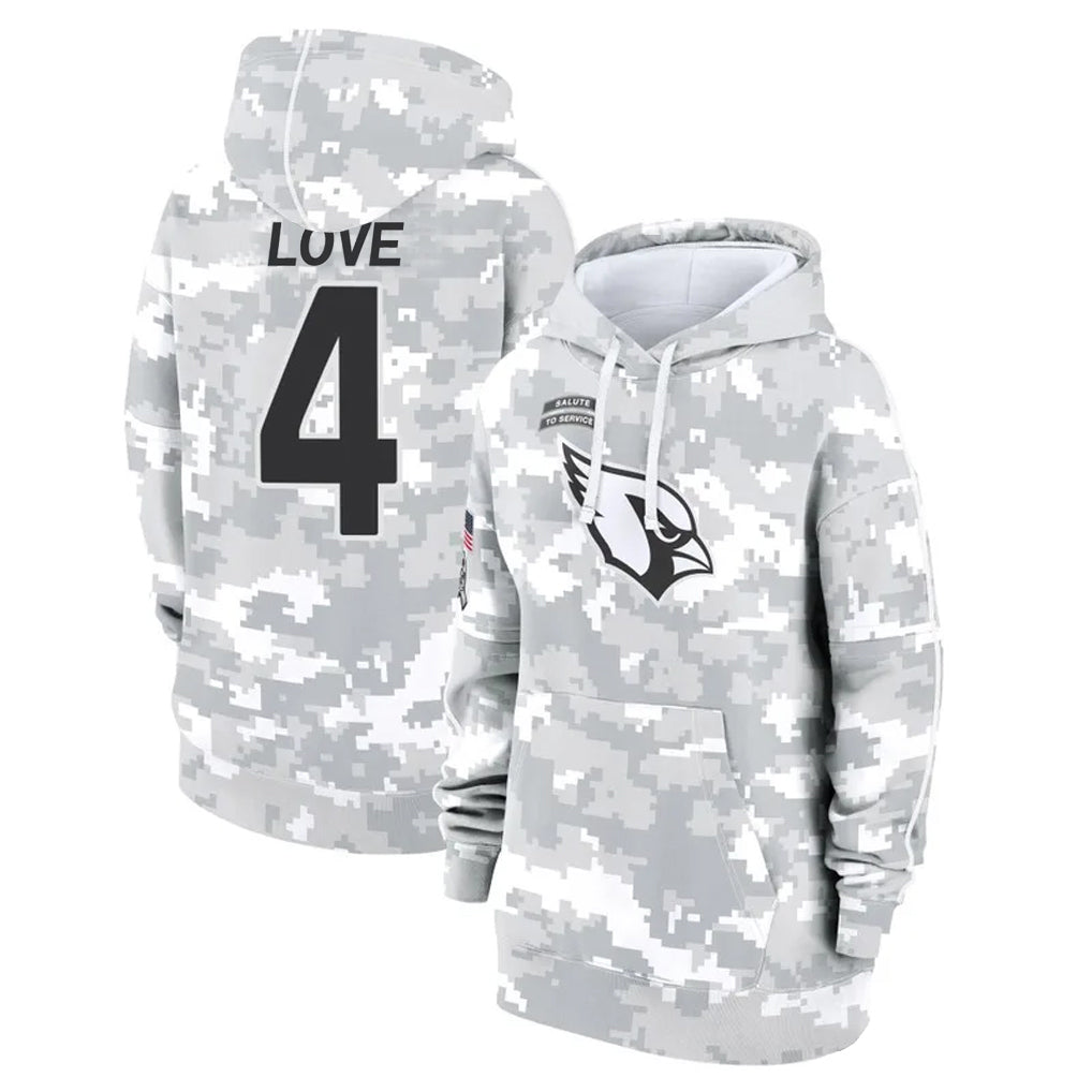 Kooe A.Cardinals #4 Jeremiyah Love Player Arctic Camo Salute to Service Hoodies Football Jerseys
