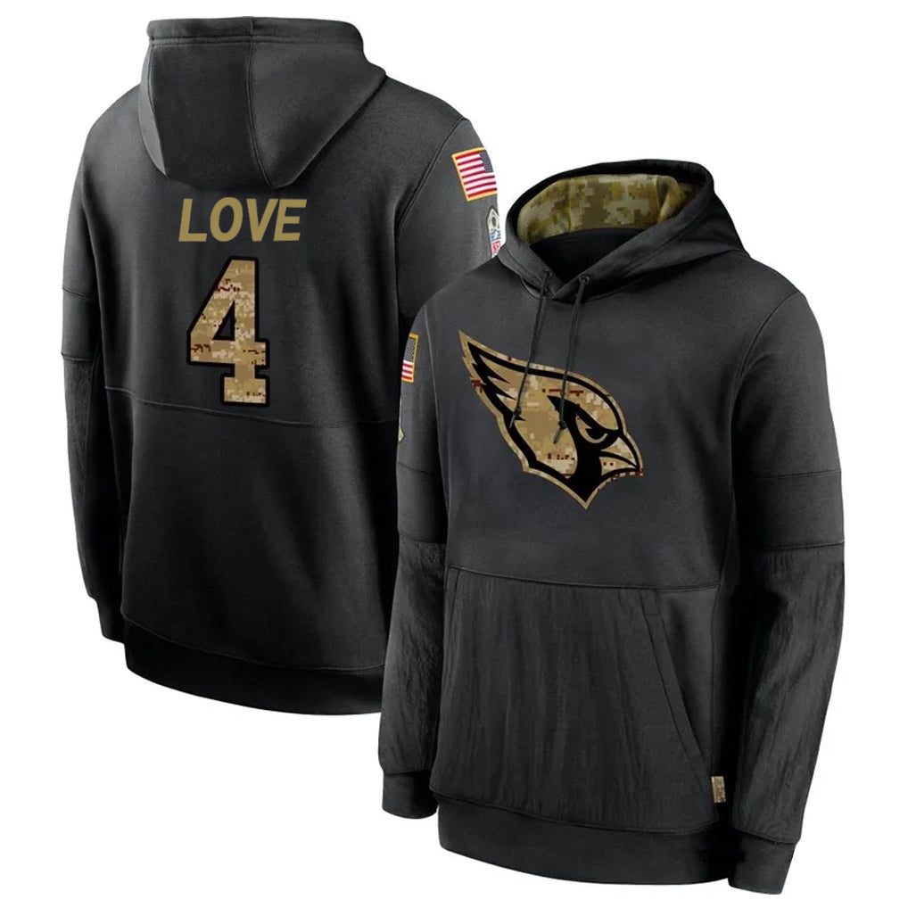 Kooe A.Cardinals #4 Jeremiyah Love Player Black Salute to Service Limited Hoodies Football Jerseys