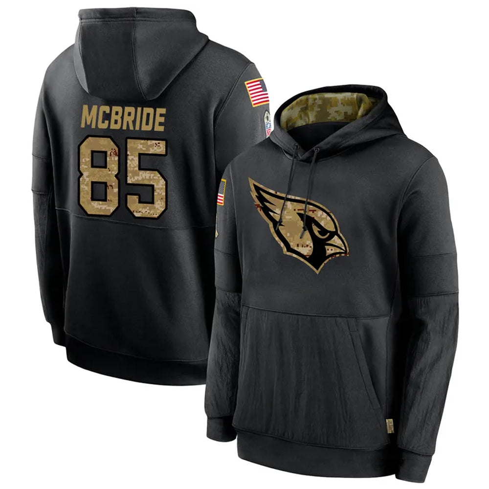 Kooe A.Cardinals #85 Trey McBride Player Black Salute to Service Hoodies Stitched Jerseys
