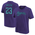 Kooe A.Diamondbacks #23 Zac Gallen Player Purple Fuse City Connect round collar T shirt Stitched Jerseys