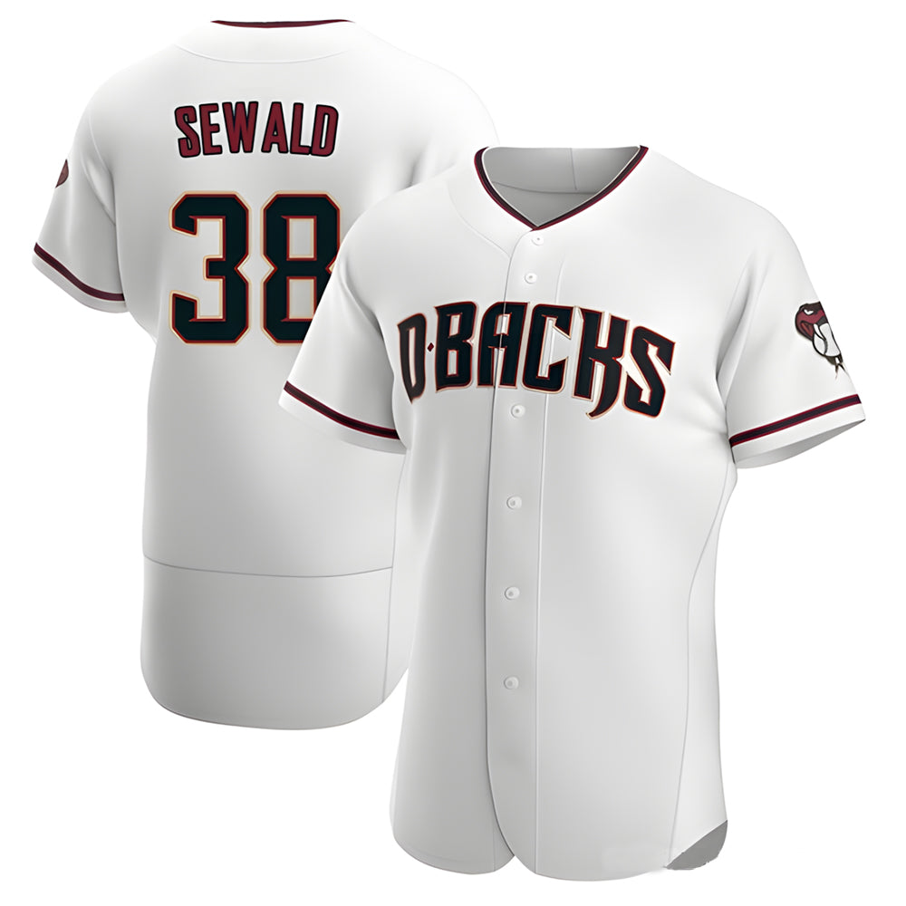 Kooe A.Diamondbacks #38 Paul Sewald Player White Authentic Crimson Home Stitched Jersey