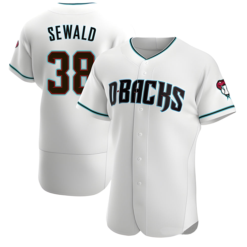 Kooe A.Diamondbacks #38 Paul Sewald Player White Teal Authentic Alternate Stitched Jersey