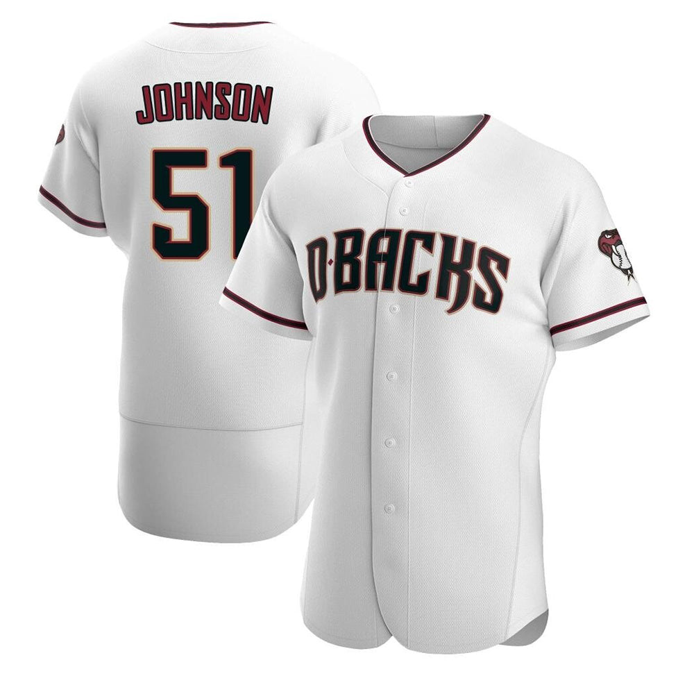 Kooe A.Diamondbacks #51 Randy Johnson White Authentic Crimson Home Stitched Jerseys