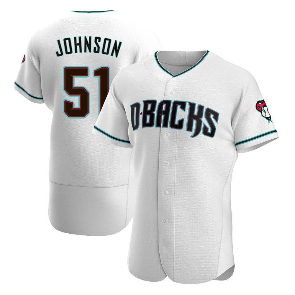 Kooe A.Diamondbacks #51 Randy Johnson White Teal Alternate Authentic Stitched Jerseys