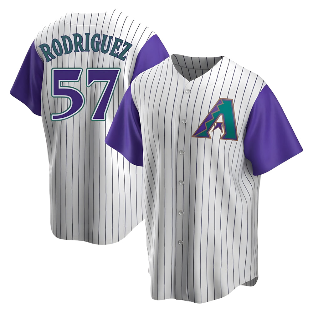 Kooe A.Diamondbacks #57 Eduardo Rodriguez Player  Cream Purple Replica Alternate Cooperstown Collection Stitched Jersey