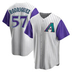 Kooe A.Diamondbacks #57 Eduardo Rodriguez Player  Cream Purple Replica Alternate Cooperstown Collection Stitched Jersey