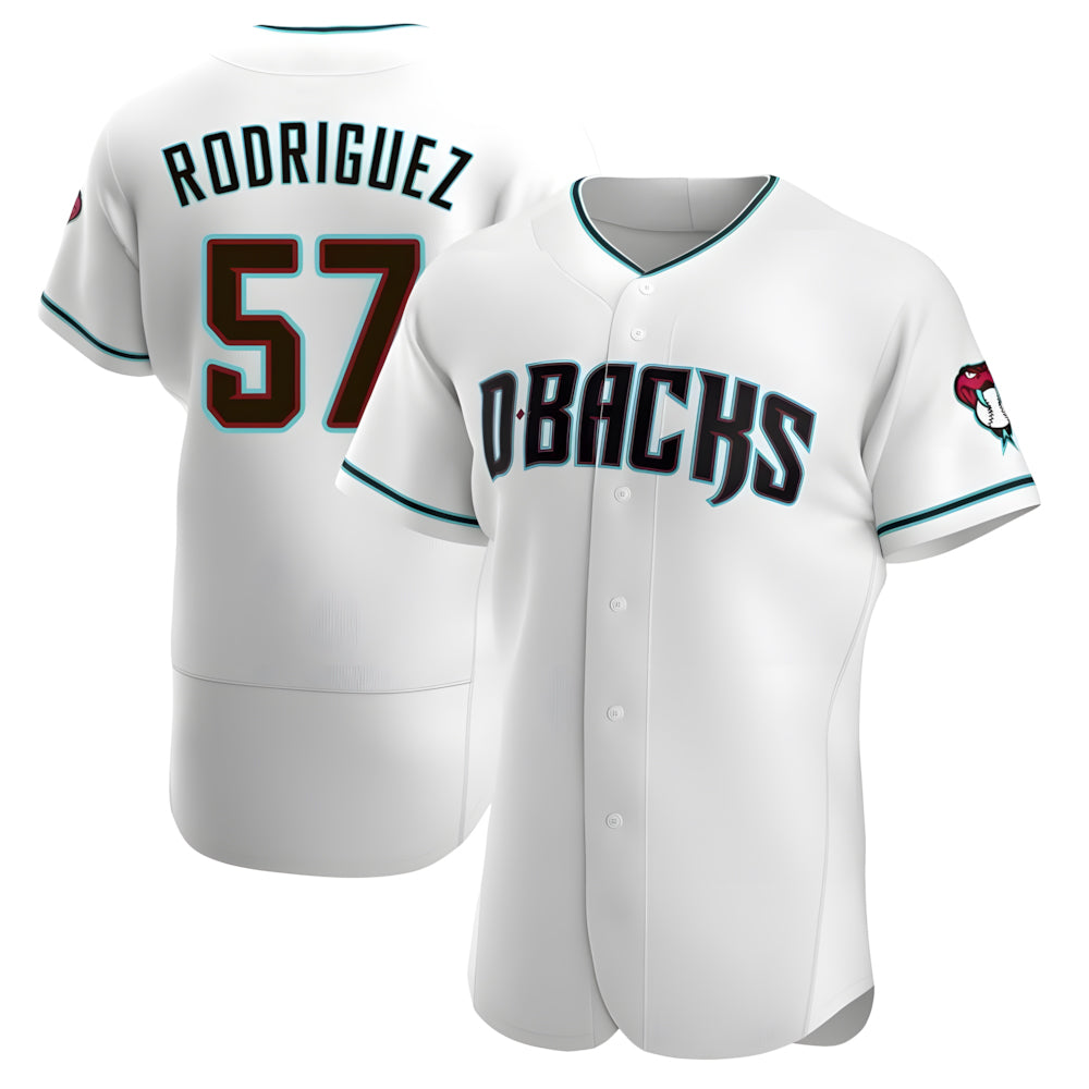 Kooe A.Diamondbacks #57 Eduardo Rodriguez Player White Teal Alternate Stitched Jersey