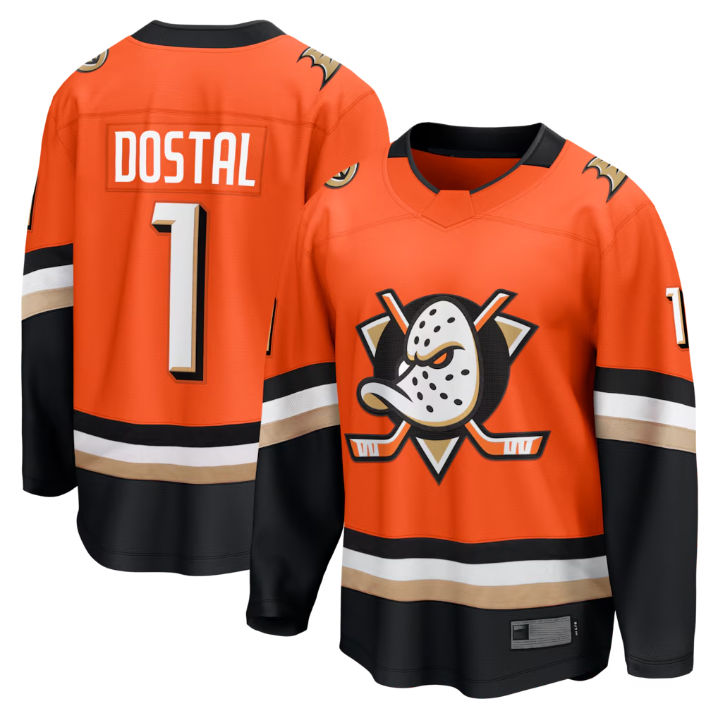 Kooe A.Ducks #1 Lukas Dostal Orange Home Breakaway Jerseys