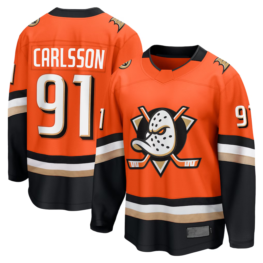Kooe A.Ducks #91 Leo Carlsson Orange Home Breakaway Jerseys