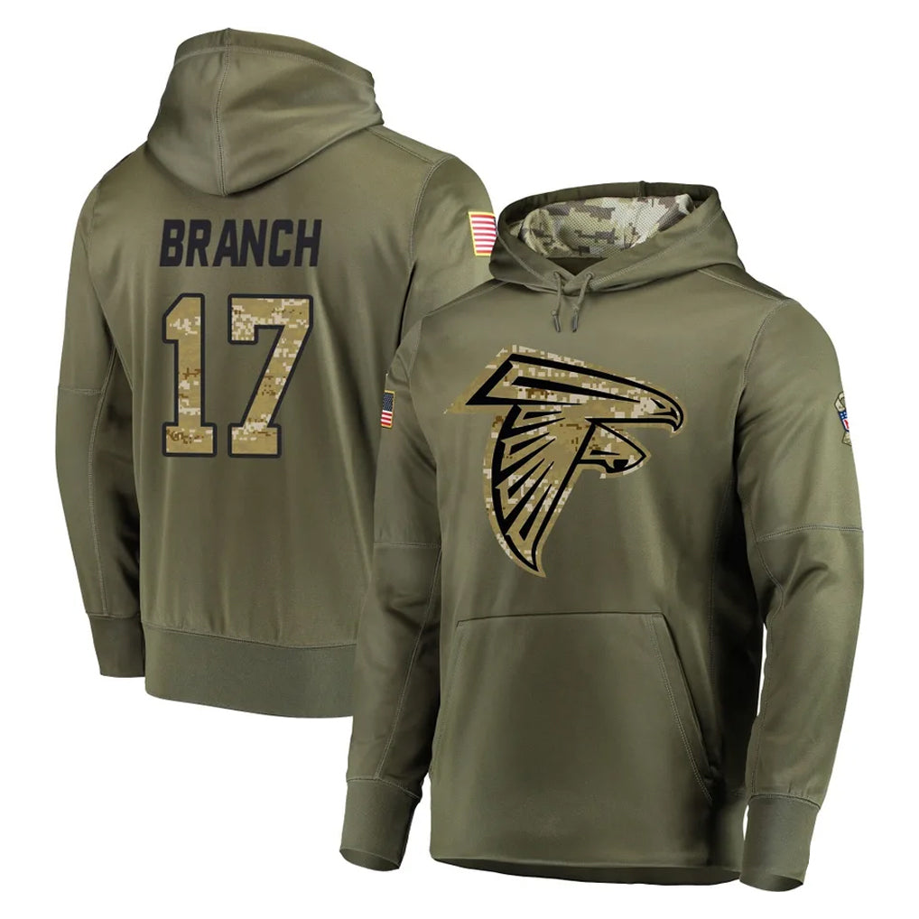Kooe A.Falcons #17 Zachariah Branch Player Olive Salute to Service Club Fleece Hoodie Stitched Jerseys