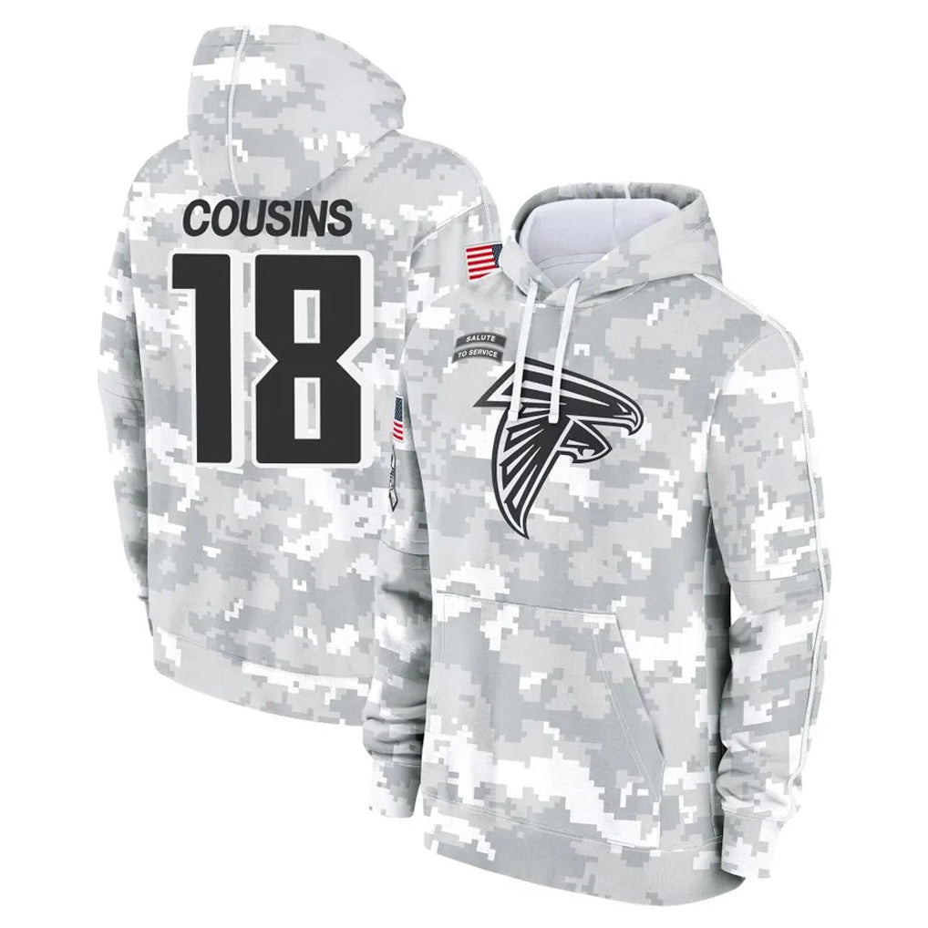Kooe A.Falcons #18 Kirk Cousins Player Arctic Camo Salute to Service Limited Hoodie Stitched Jerseys