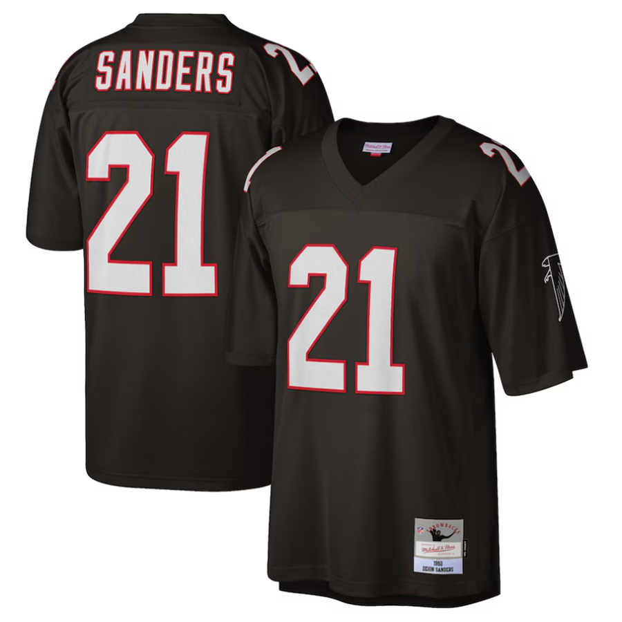 Kooe A.Falcons #21 Deion Sanders Mitchell & Ness Black 1992 Retired Player Replica Stitched Jerseys