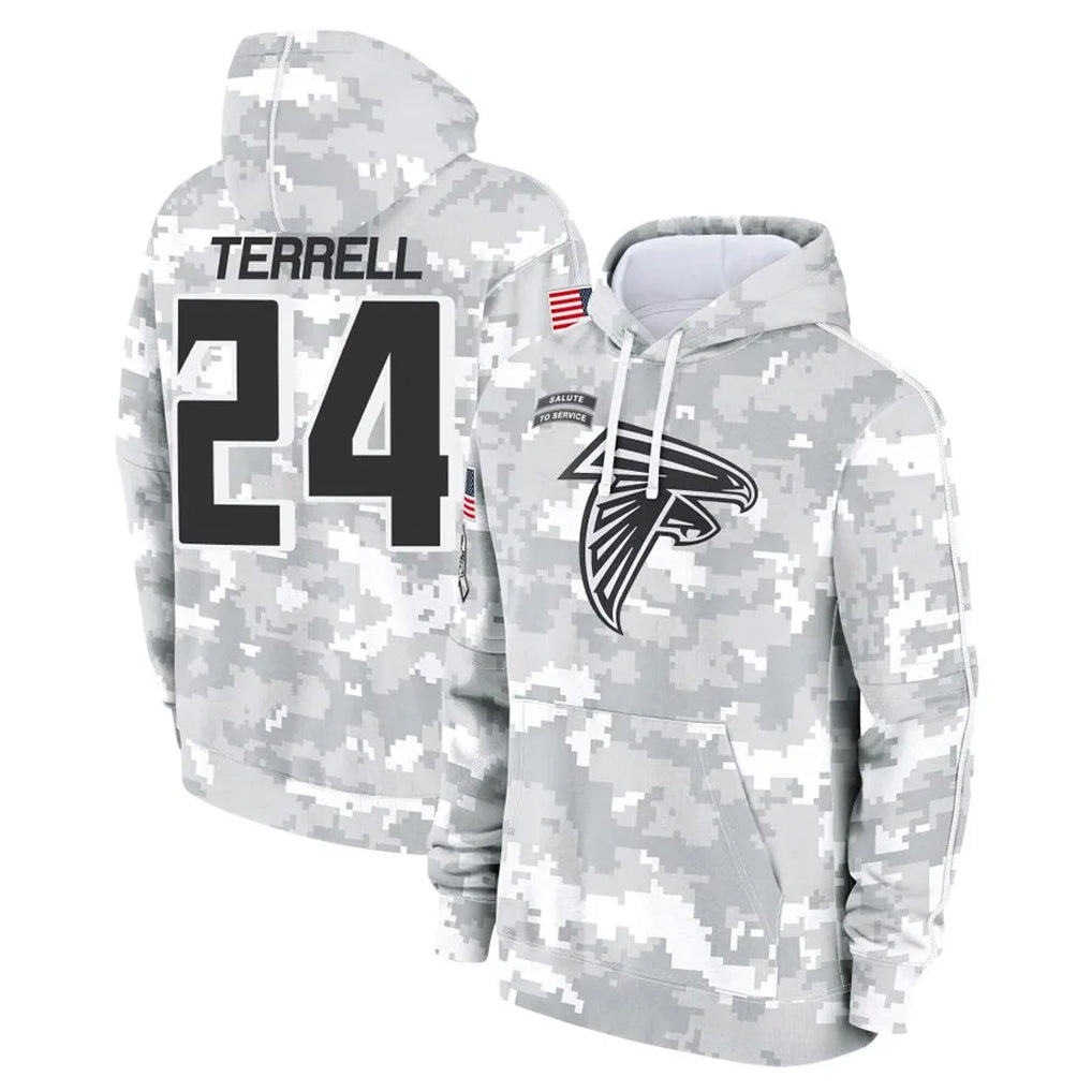 Kooe A.Falcons #24 A.J. Terrell Jr. Player Arctic Camo Salute to Service Limited Hoodie Stitched Jerseys