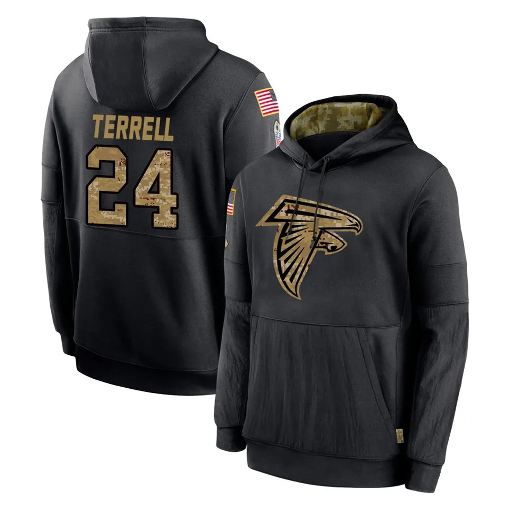 Kooe A.Falcons #24 A.J. Terrell Jr. Player Black Salute to Service Limited Black Hoodie Stitched Jerseys