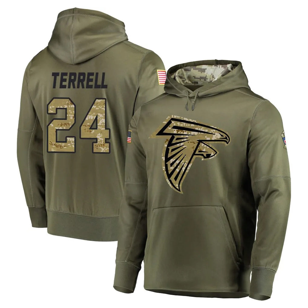Kooe A.Falcons #24 A.J. Terrell Jr. Player Olive Salute to Service Club Fleece Hoodie Stitched Jerseys