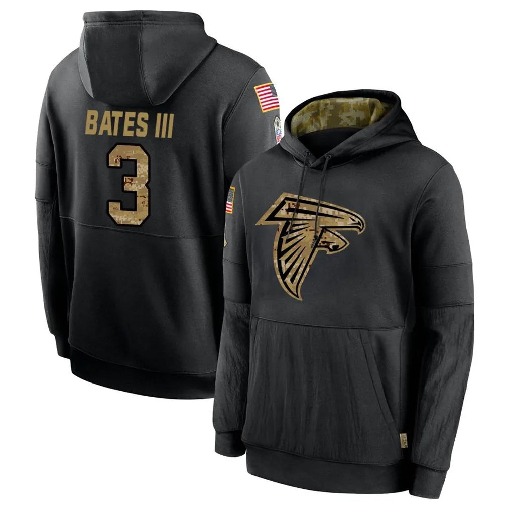 Kooe A.Falcons #3 Jessie Bates III Player Black Salute to Service Hoodies Stitched Jerseys