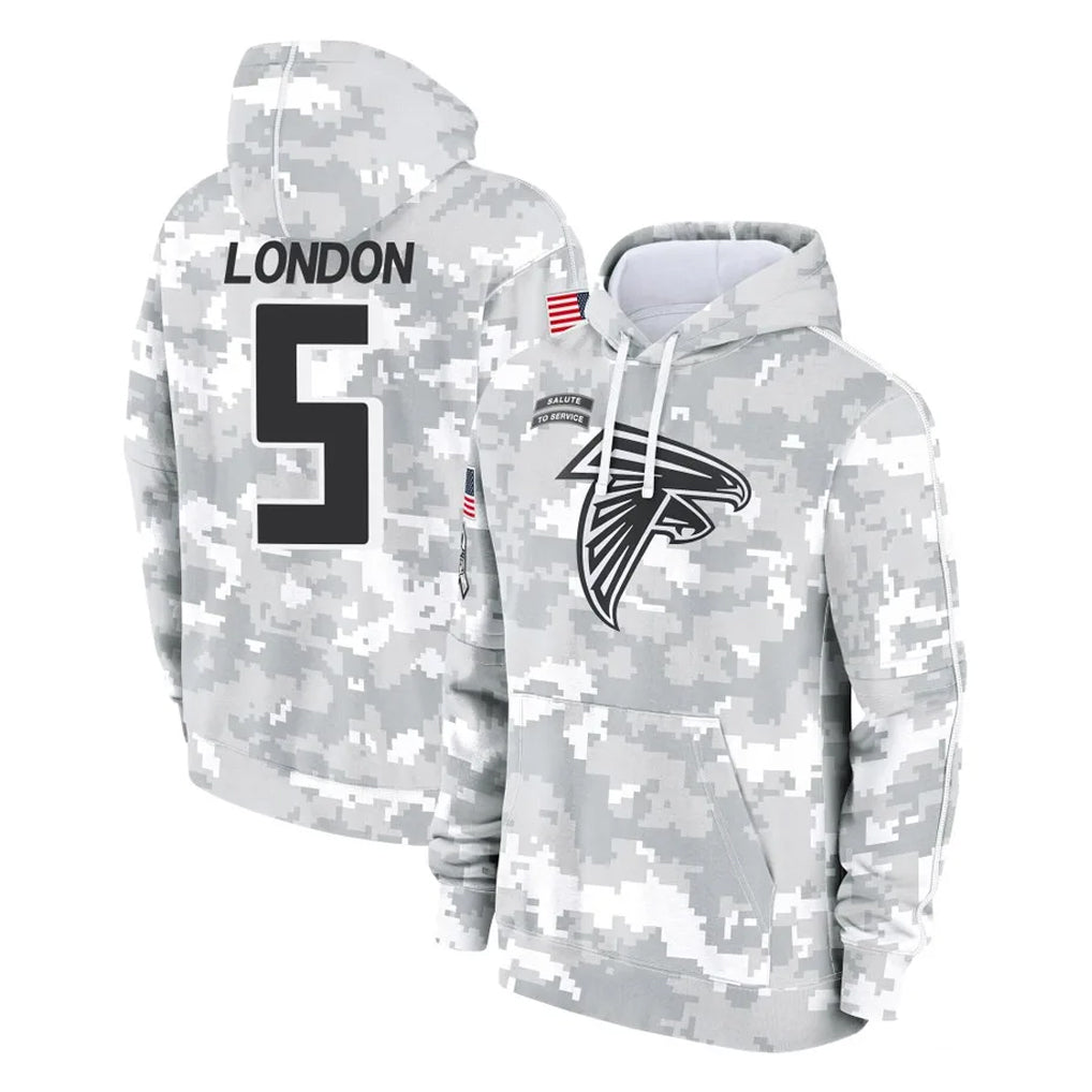 Kooe A.Falcons #5 Drake London Player Camo Arctic Salute to Service Hoodies Limited Stitched Jerseys