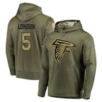 Kooe A.Falcons #5 Drake London Player Olive Salute to Service Pullover Hoodies Stitched Jerseys