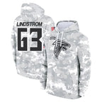 Kooe A.Falcons #63 Chris Lindstrom Player Arctic Camo Salute to Service Limited Hoodie Stitched Jerseys