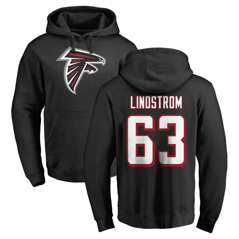 Kooe A.Falcons #63 Chris Lindstrom Player Black Salute to Service Hoodies Stitched Jerseys