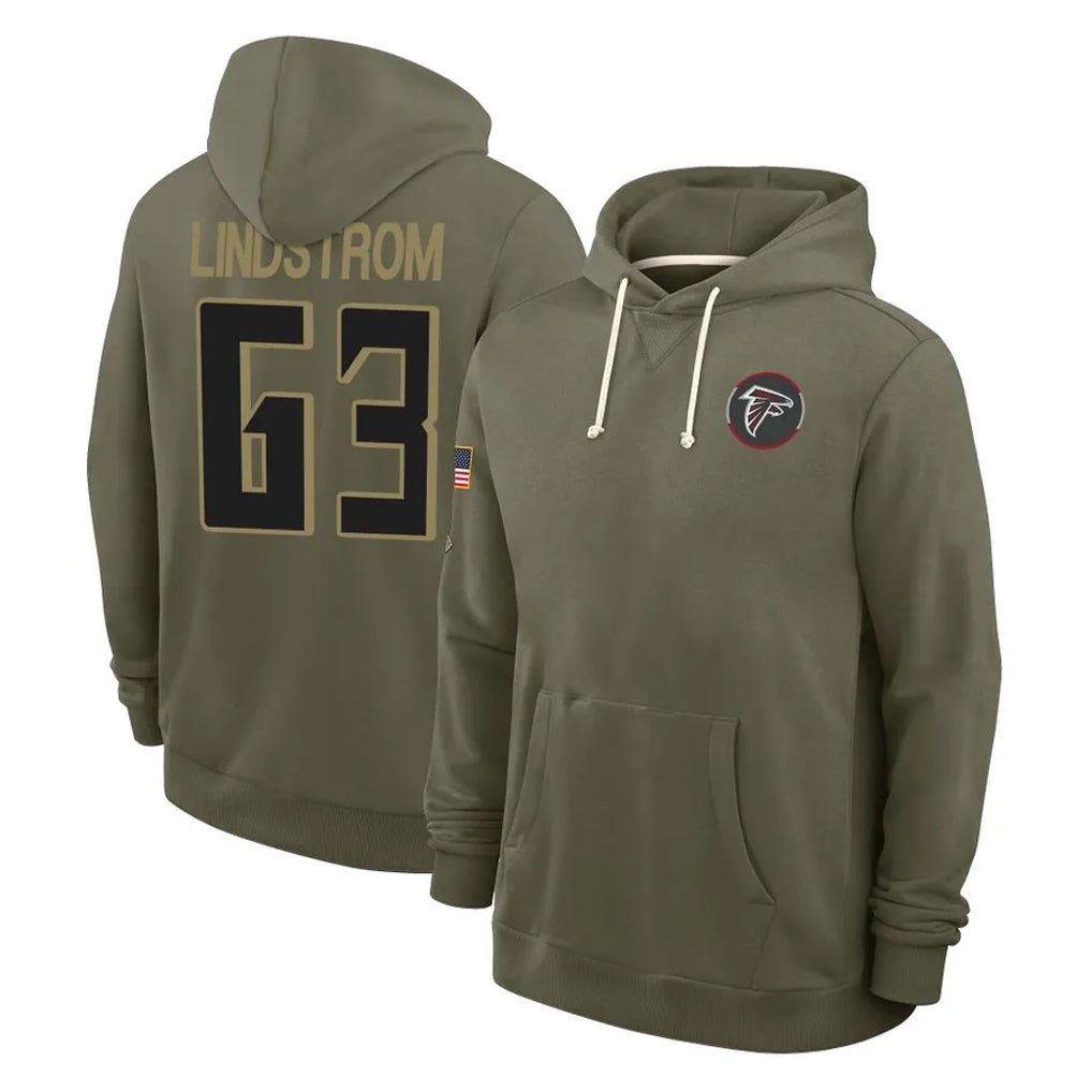Kooe A.Falcons #63 Chris Lindstrom Player Olive 2025 Salute to Service Hoodies Stitched Jerseys