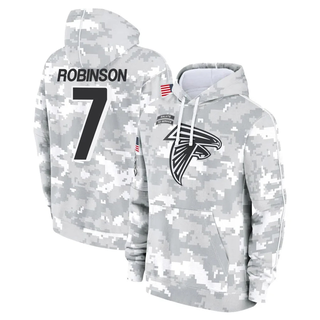Kooe A.Falcons #7 Bijan Robinson Player Camo Arctic Salute to Service Hoodies Limited Stitched Jerseys