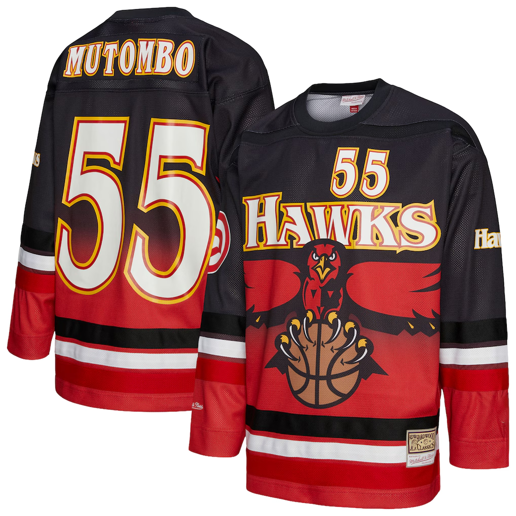 Kooe A.Hawks #55 Dikembe Mutombo Mitchell & Ness Red Maxxed Out Fashion Hockey Jerseys