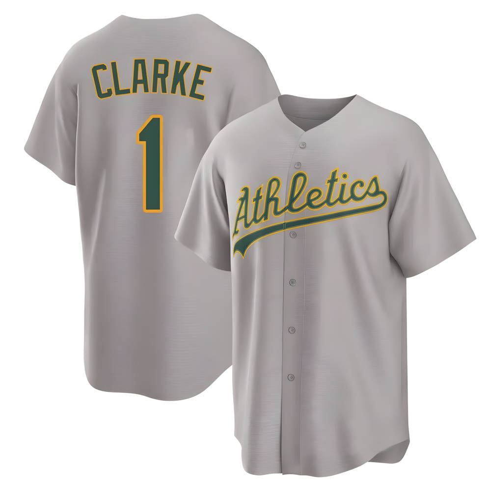 Kooe Athletics #1 Denzel Clarke player Gray Replica Away Stitched Jersey