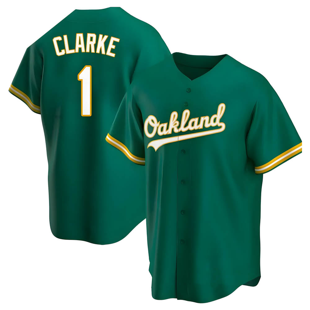 Kooe Athletics #1 Denzel Clarke player Green Replica Kelly Alternate Stitched Jersey