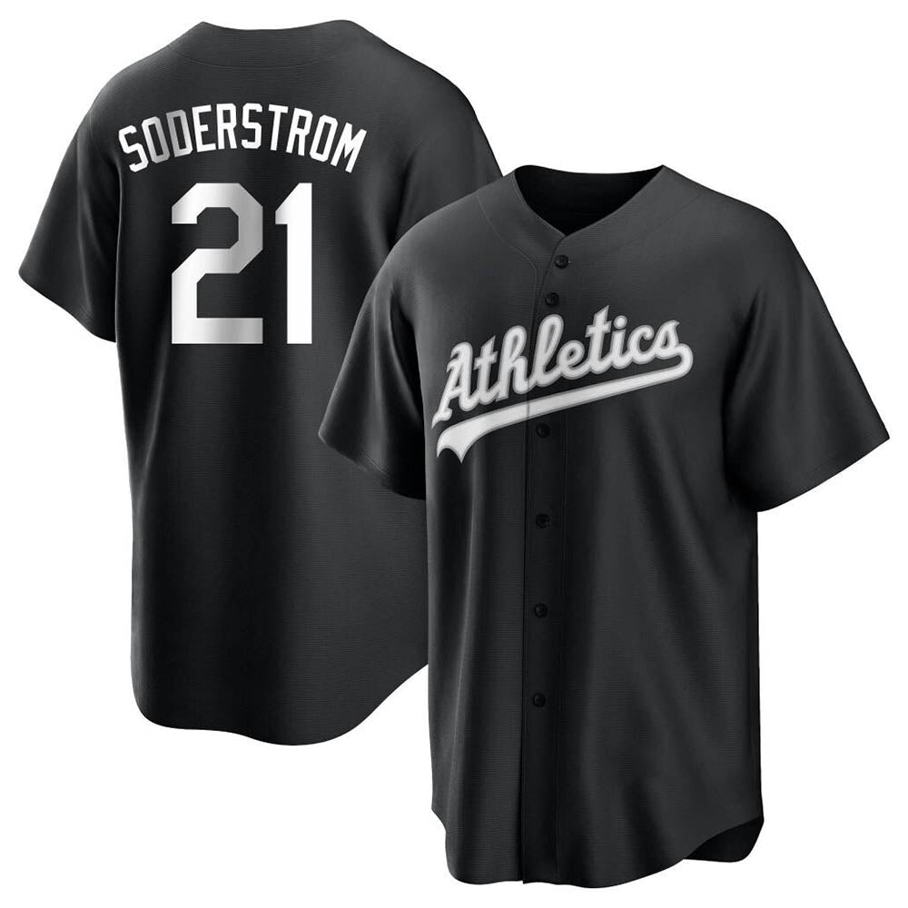 Kooe Athletics #21 Tyler Soderstrom Player Black&White Replica Stitched Jersey