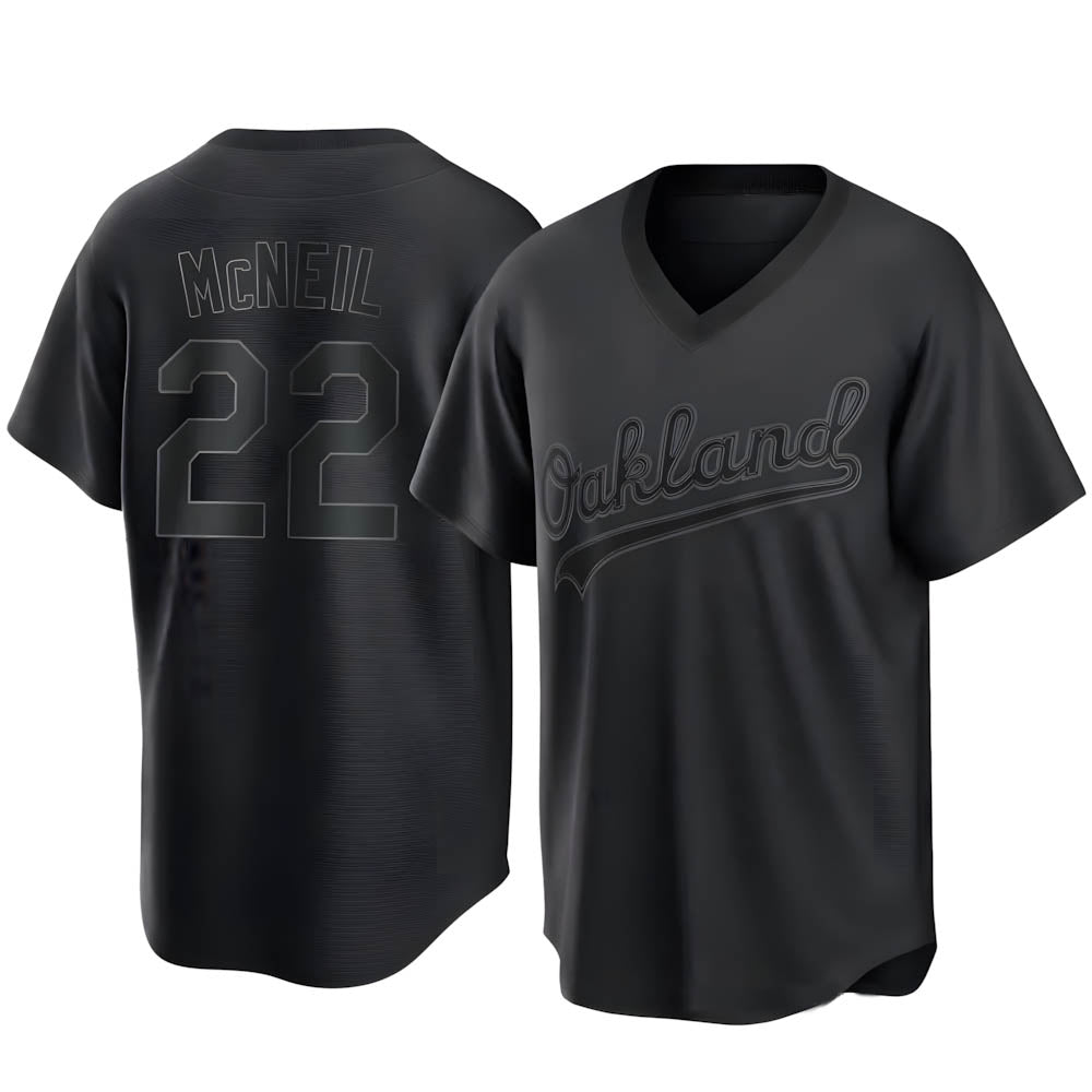 Kooe Athletics #22 Jeff McNeil player Black Replica Pitch Fashion Stitched Jersey