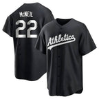 Kooe Athletics #22 Jeff McNeil player Black&White Replica Stitched Jersey