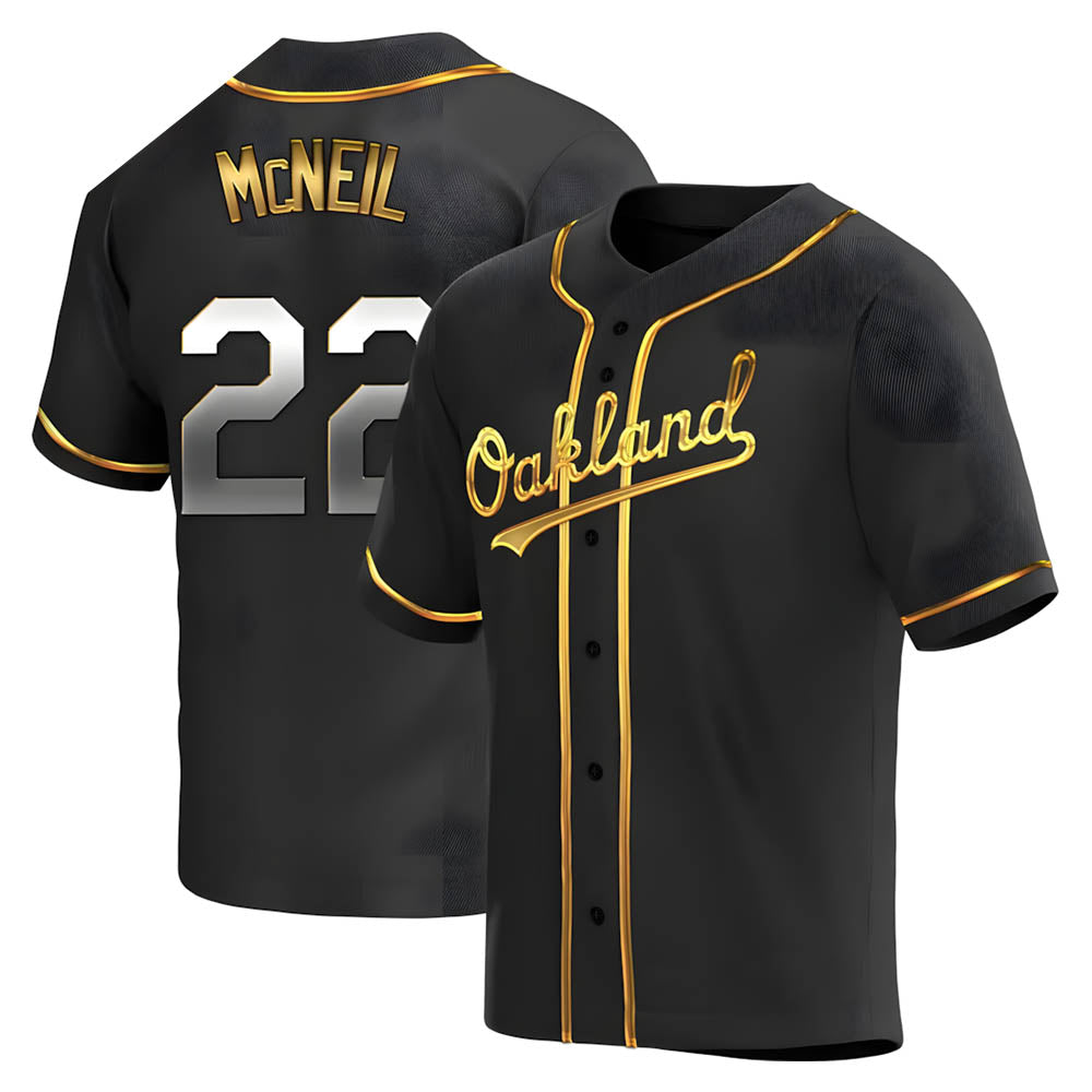 Kooe Athletics #22 Jeff McNeil player Gold Replica Black en Alternate Stitched Jersey