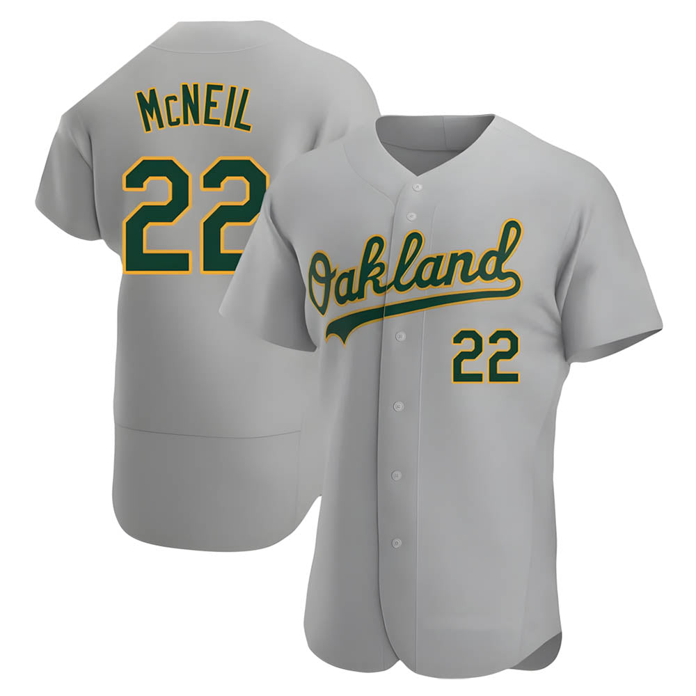 Kooe Athletics #22 Jeff McNeil player Gray Authentic Road Stitched Jersey