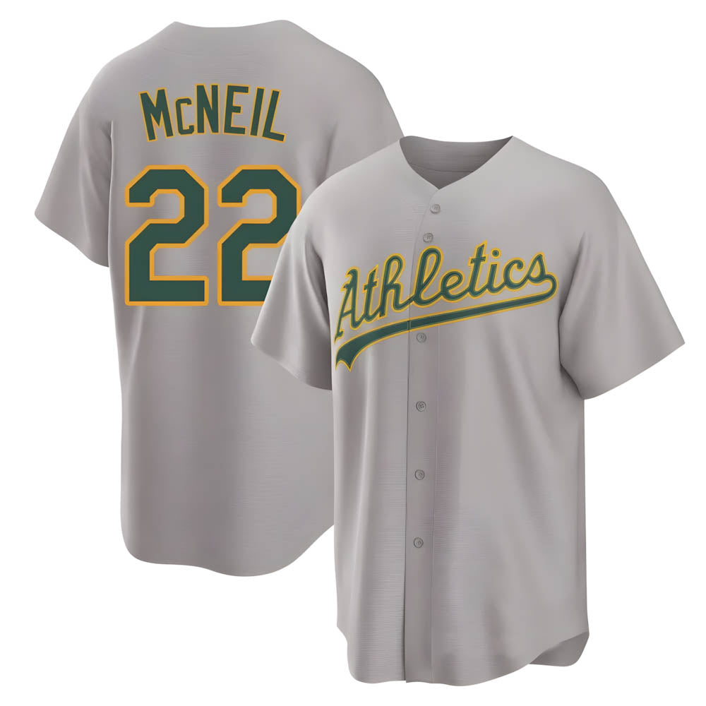 Kooe Athletics #22 Jeff McNeil player Gray Replica Away Stitched Jersey