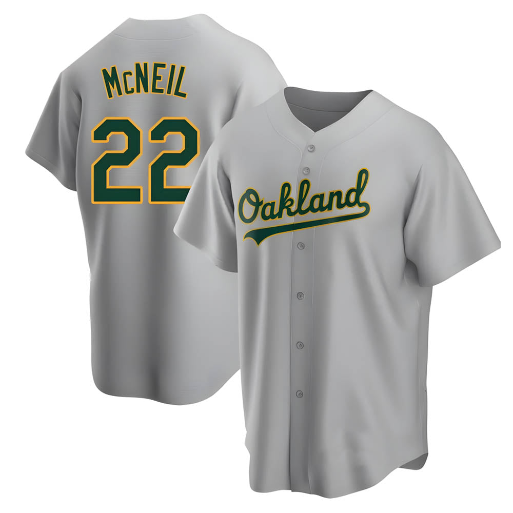 Kooe Athletics #22 Jeff McNeil player Gray Replica Road Stitched Jersey