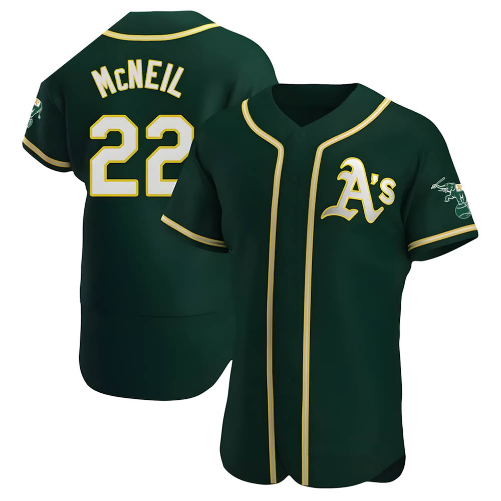 Kooe Athletics #22 Jeff McNeil player Green Authentic Alternate Stitched Jersey
