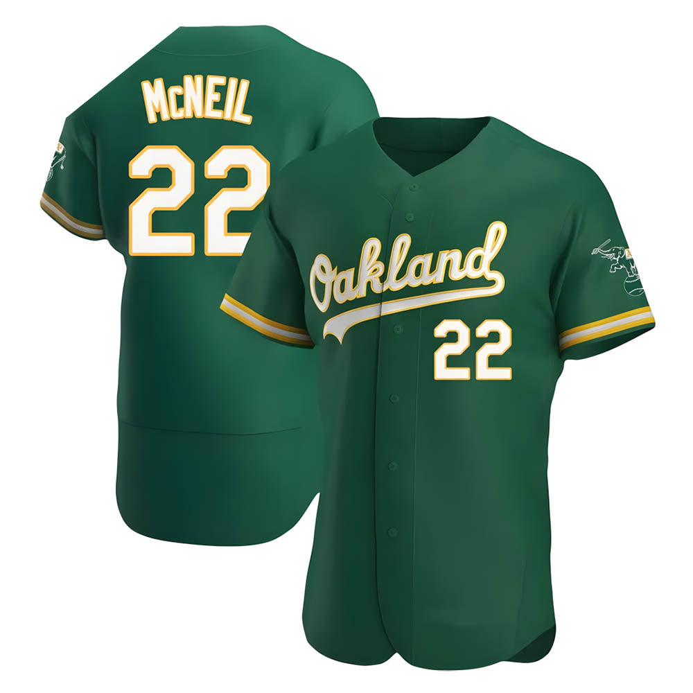Kooe Athletics #22 Jeff McNeil player Green Authentic Kelly Alternate Stitched Jersey