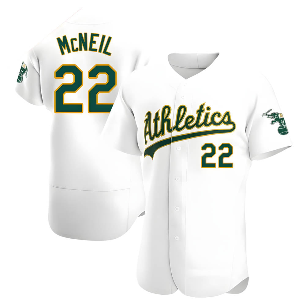 Kooe Athletics #22 Jeff McNeil player White Authentic Home Stitched Jersey
