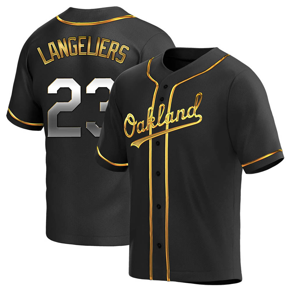 Kooe Athletics #23 Shea Langeliers Player Black Golden Replica Alternate Stitched Jerseys