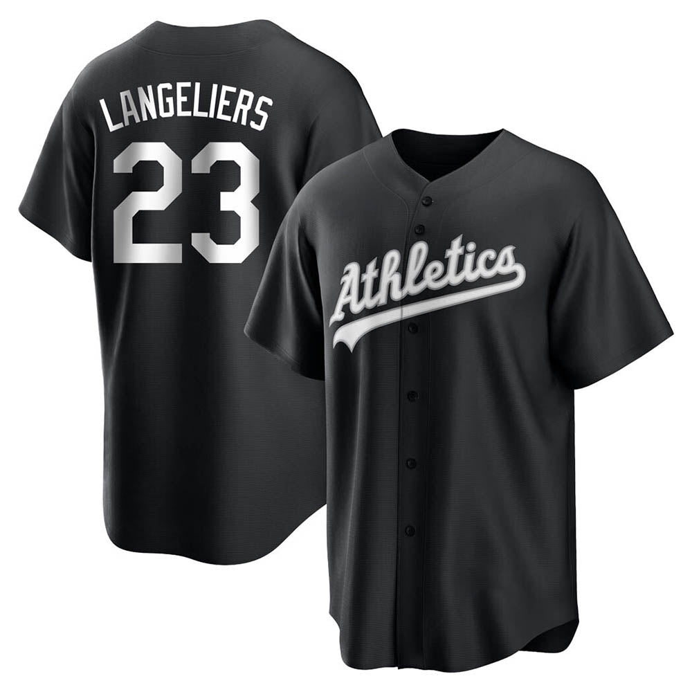 Kooe Athletics #23 Shea Langeliers Player Black&White Replica Stitched Jerseys