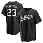 Kooe Athletics #23 Shea Langeliers Player Black&White Replica Stitched Jerseys