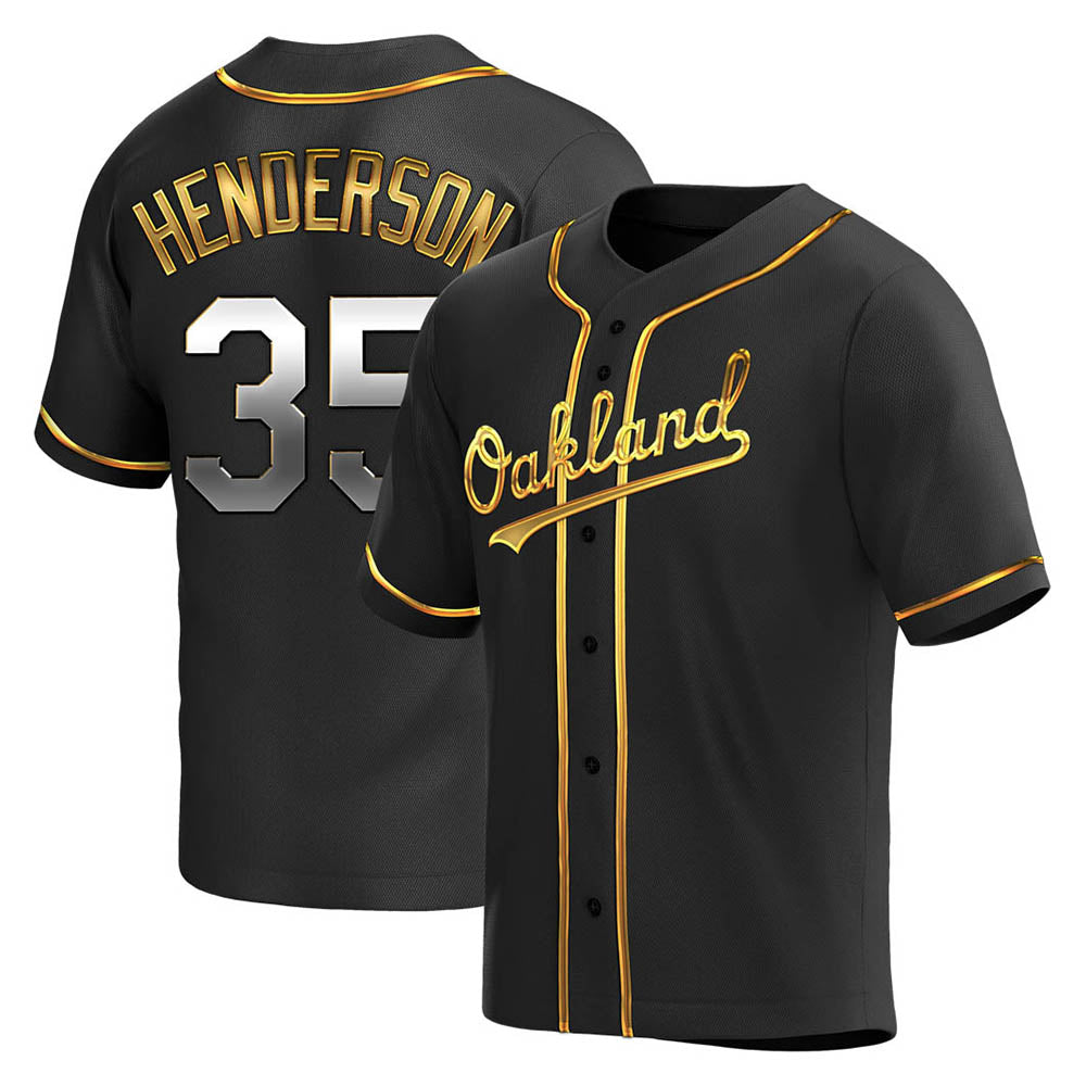 Kooe Athletics #35 Rickey Henderson Player Black Golden Replica Alternate Stitched Jersey