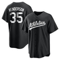 Kooe Athletics #35 Rickey Henderson Player Black&White Replica Stitched Jersey