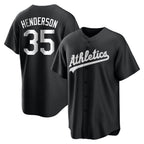 Kooe Athletics #35 Rickey Henderson Player Black&White Replica Stitched Jersey