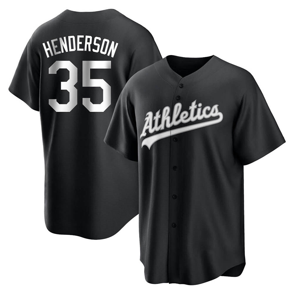 Kooe Athletics #35 Rickey Henderson Player Black&White Replica Stitched Jersey