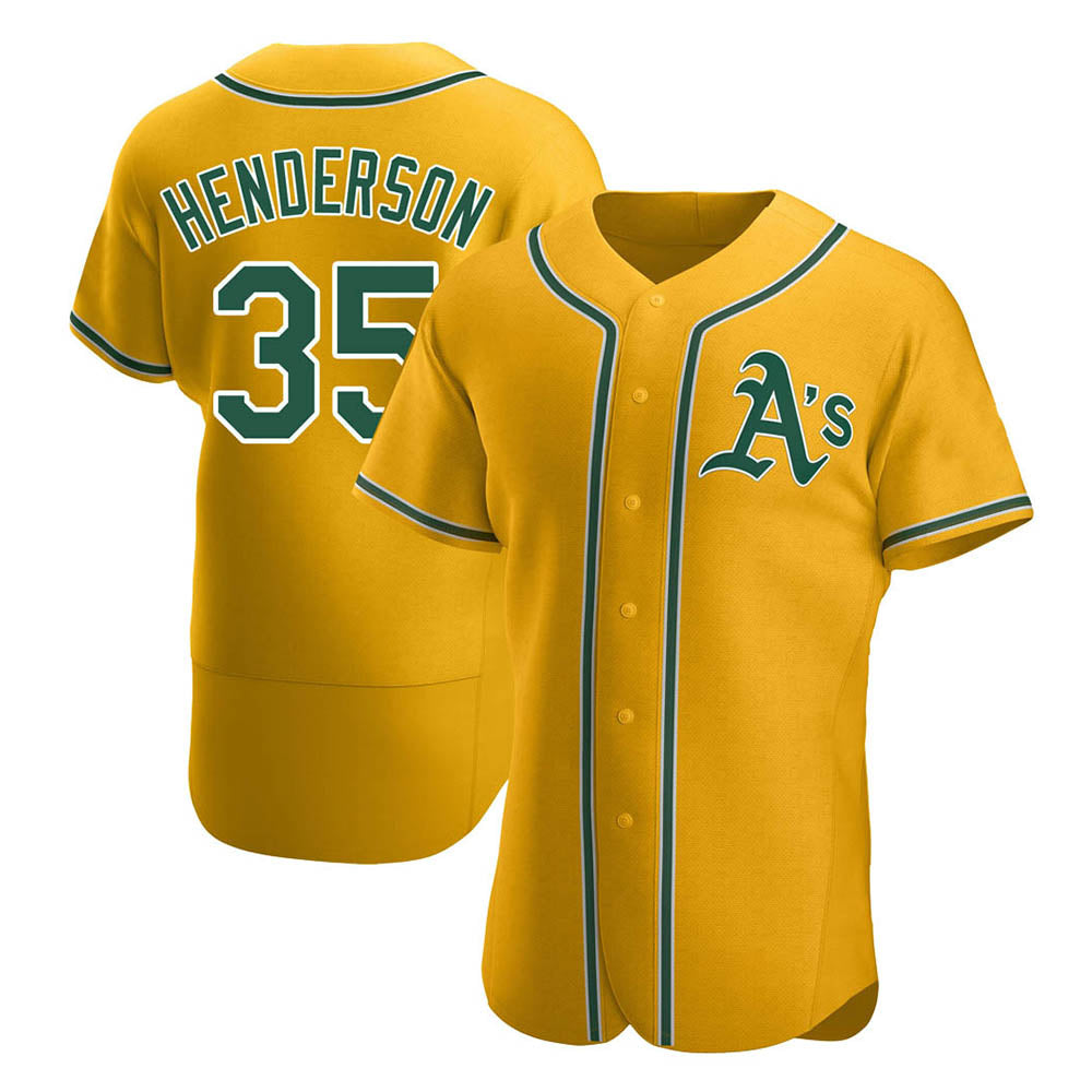 Kooe Athletics #35 Rickey Henderson Player Gold Authentic Alternate Stitched Jersey